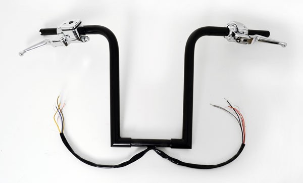 16" Rise Black Frisco Chubby Ape Hangers 1-1/4" Diameter with Hand Controls and Switches for Harley Motorcycles