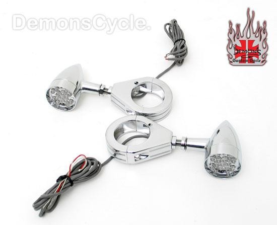 Bullet LED Blinkers RED with 39mm Front Legs Clamps Motorcycle Turn Signals