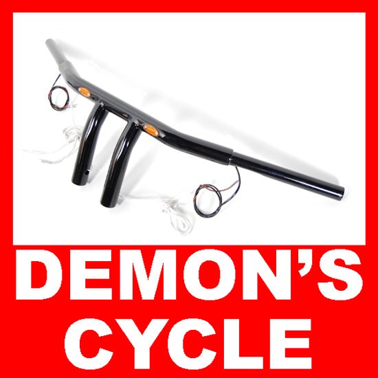 Black 1-1/4" Drag Handlebars 6" Rise with LED Turn Signals fit Harley-Davidson