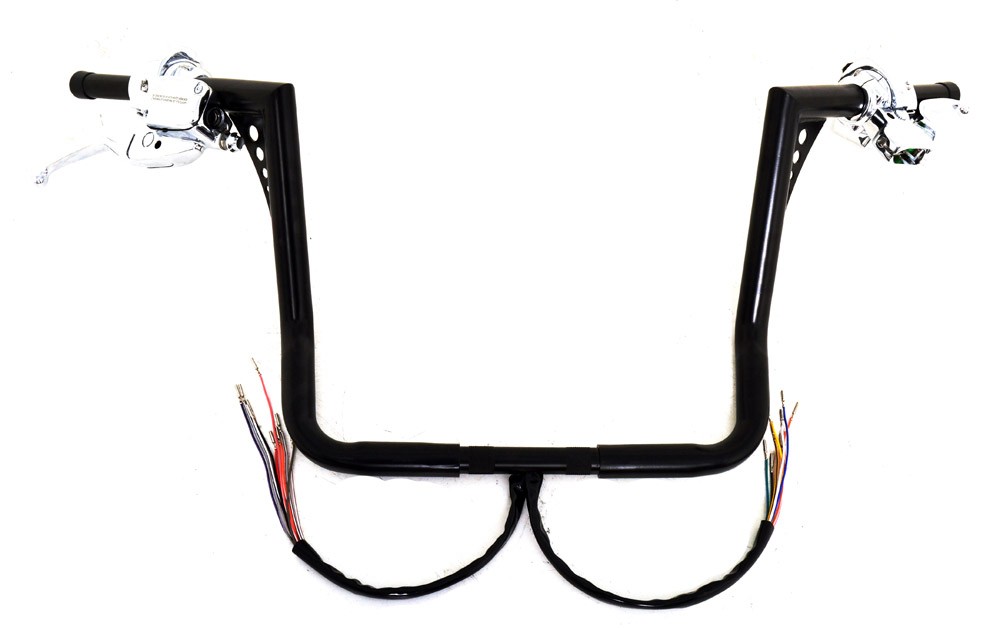 16" Rise Black Ape Hangers "El Diablo" Fat 1-1/4" Diameter with Hand Controls for Harley Dressers Baggers With Cruise Control 1996-2012 Motorcycles