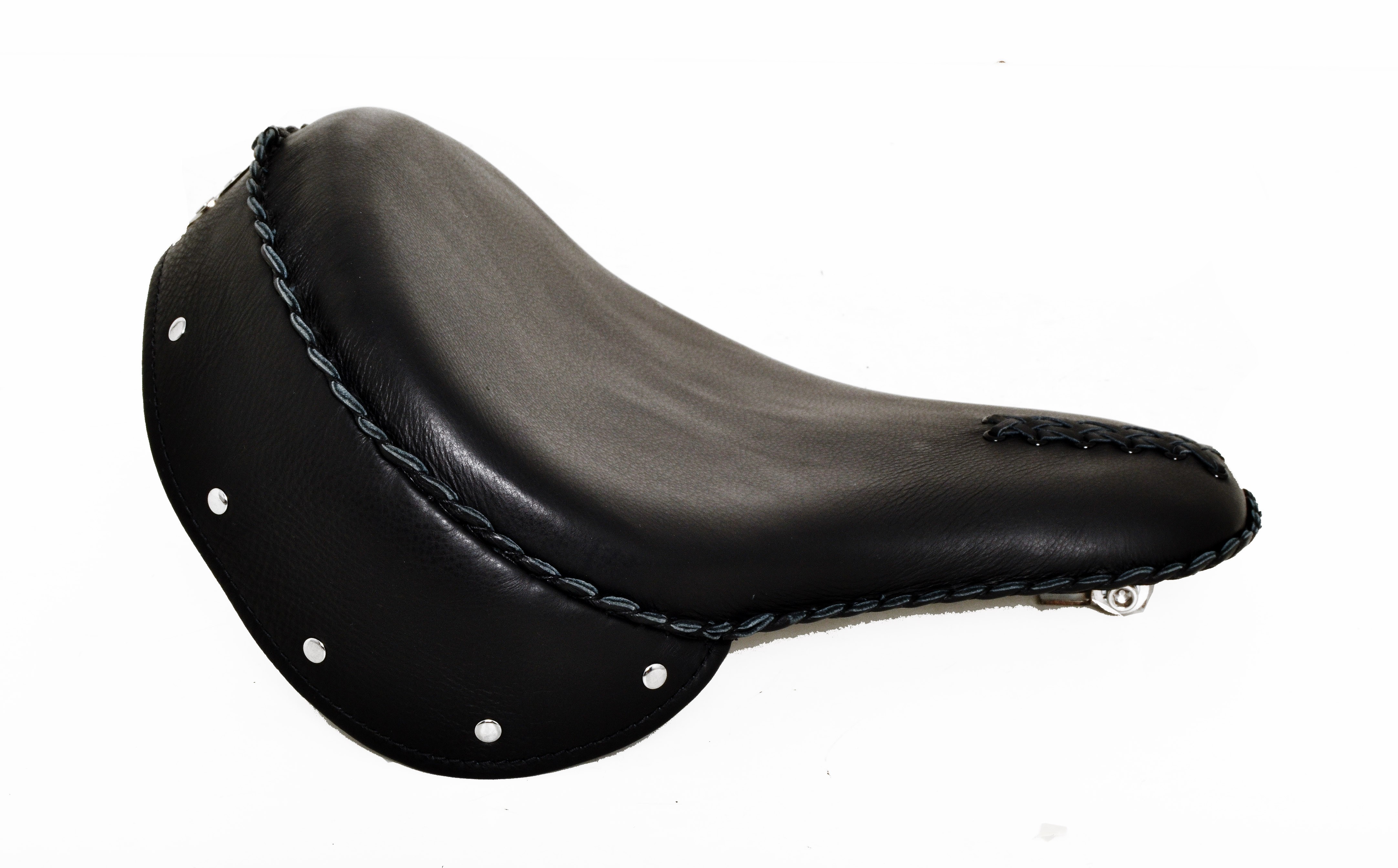 Bobber Solo Seat for Harley-Davidson or Indian Black Laced Leather With Skirt
