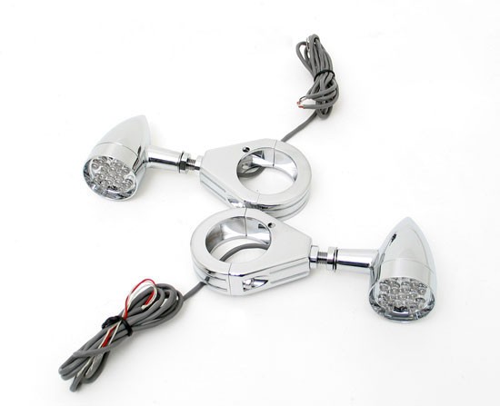 Bullet LED Blinkers Amber with 39mm Front Legs Clamps
