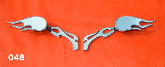 Chrome Billet Mirrors Flamed Stems 3D Flames for Harey and Other Motorcycles