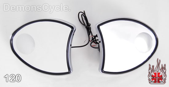 Chrome Mirrors with Built-In LED Turn Signals and Covex Wide Angle Lens for Harley Touring Fairing