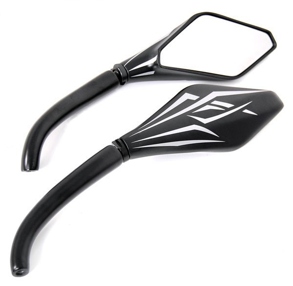 Black Billet Convex Mirrors Set (Golf Tribal style) for Harley-Davidson and Metric Motorcycles