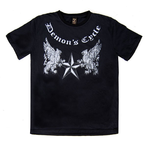 Demon's Cycle SPECIAL Heraldic Griffins with Nautical Star and Demon Skull T-Shirt (Black XXL)
